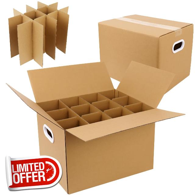 4 Pack Wine Boxes for Moving with Handles