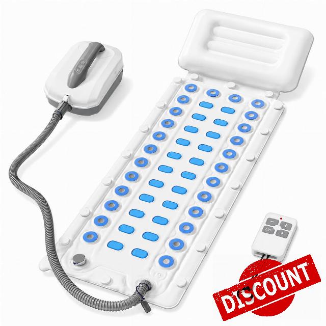 Bubble Bath Massager Mat with Ambient Light & Remote Control                                                          74 bubble jets，Inflatable pillow，Upgraded anti-slip suction cup，Noise reduction machine，Relieve fatigue and muscle soreness