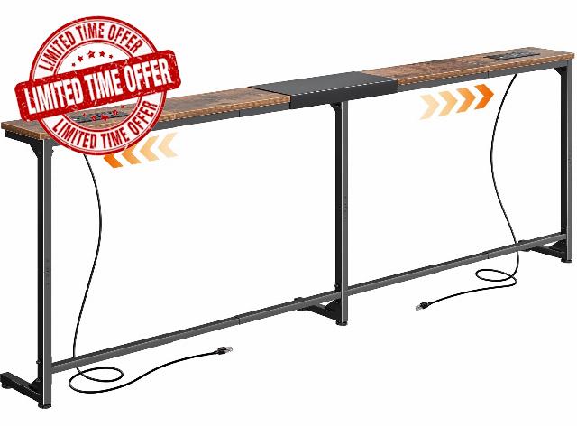 Huuger 63.4-78.3'' Extendable Behind Couch Table with Outlets