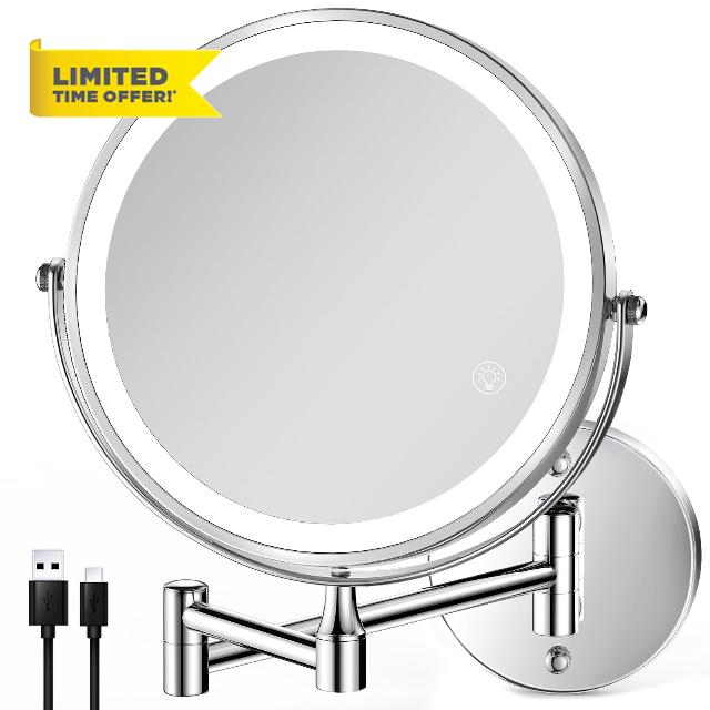 8.5 Inch Rechargeable Wall Mounted Lighted Makeup Mirror