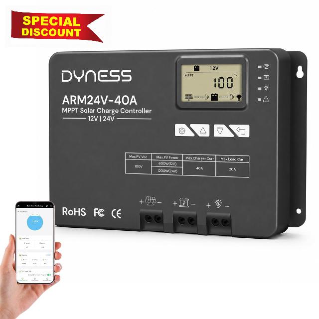 Dyness MPPT Solar Charge Controller with Bluetooth APP Control 40A 12V/24V                                                          LCD Display