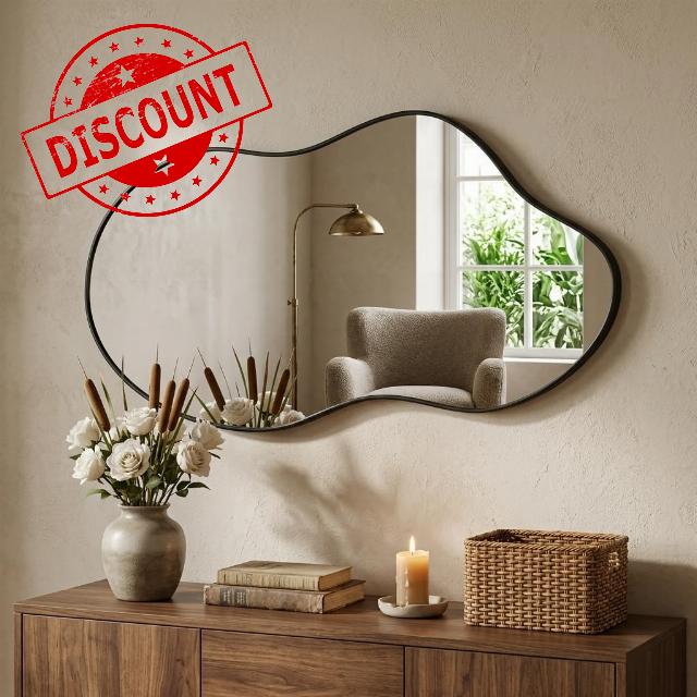 Black Asymmetrical Wall Mirrors Irregular 20×36 Inch Abstract Mirror | Wall Mirrors Decorative Orangic Modern Cloud Mirror for Bathroom Bedroom Living Room Entryway Hallway