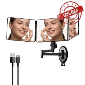 Wall Mounted LED 3 Way Haircut Mirror with Swing Arm