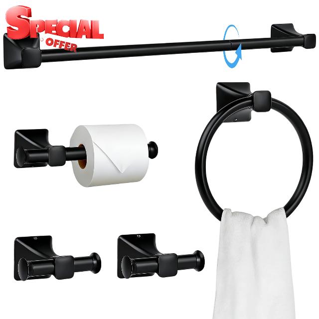 5-Piece Matte Black Bathroom Hardware Set