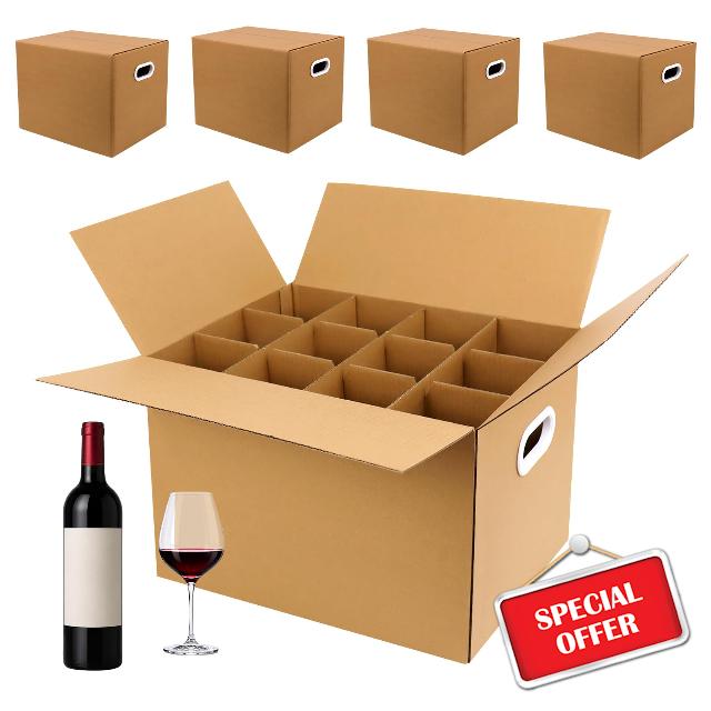 4 Set Moving Boxes with Glasses Divider Kits