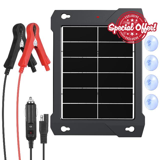10W 12V Solar Battery Charger Trickle Maintainer Kit for Car IP67Waterproof                                                          25% Efficiency Built-in MPPT Controller Safety Protections 12 Volt Battery Charger