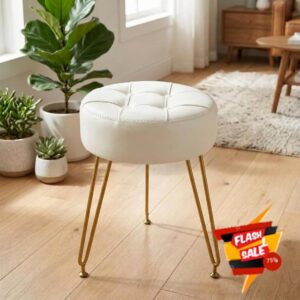 Faux Leather Vanity Stool Chair with Metal Legs