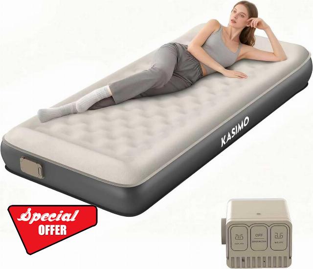 KASIMO Air Mattress Twin with Cordless Battery Pump