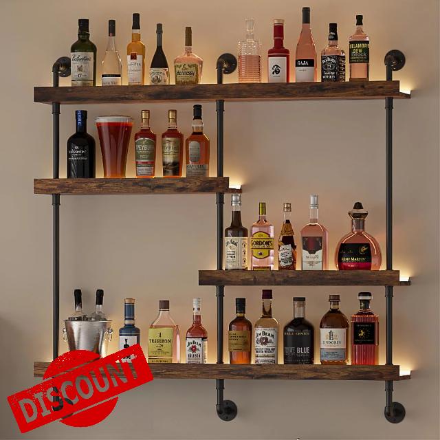 4-Tier Wall Mounted Wine Rack with LED Lights; 39.8" W                                                          Floating Bar Shelves