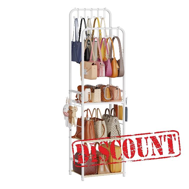 Tall Purse Organizer for Closet with 10 Purse Hanger & 6 Side Hooks