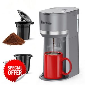 Horavie Mini Single Serve Coffee Maker for K Cup Pods and Grounds