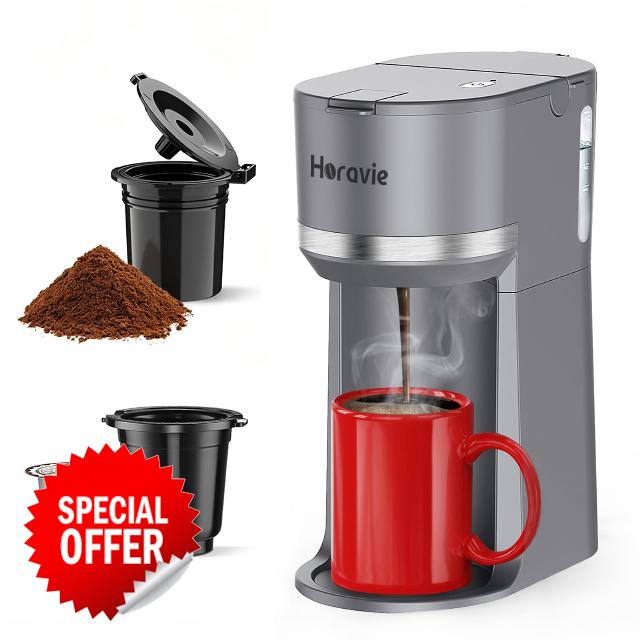 Horavie Mini Single Serve Coffee Maker for K Cup Pods and Grounds