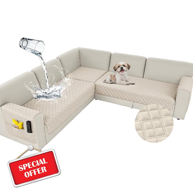 Arfntevss Waterproof Corner Sectional Couch Covers for Dogs Pet L Shape Sofa Cover Washable Velvet Large Couch Cushion Protector for Sectional Sofa Non Slip U Shaped Slipcovers (Beige