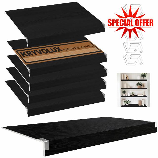 5 PCS Wire Shelf Covers PVC 24x12x3 inch for Pantry (Black) | DIY Trimmable