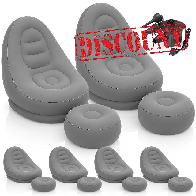 6 Sets Inflatable Bean Bag Chairs Set with Ottoman Electric Pump Folding Blow up Lazy Sofa Loungers Chair with Footstool Couch for Movie Night Film Marathon Gaming Camping (Grey)