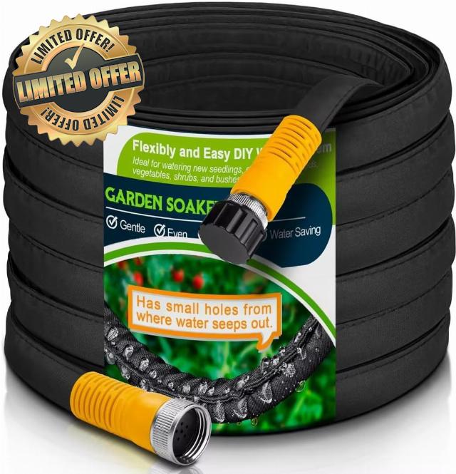 LAVEVE Heavy Duty Flat Garden Soaker Hose 100FT | Flexible Water Hose Irrigation Tubing