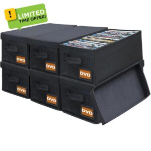 DVD Storage Box with Handle - 6 Pack | Holds 150 DVDs/300 Slim Cases