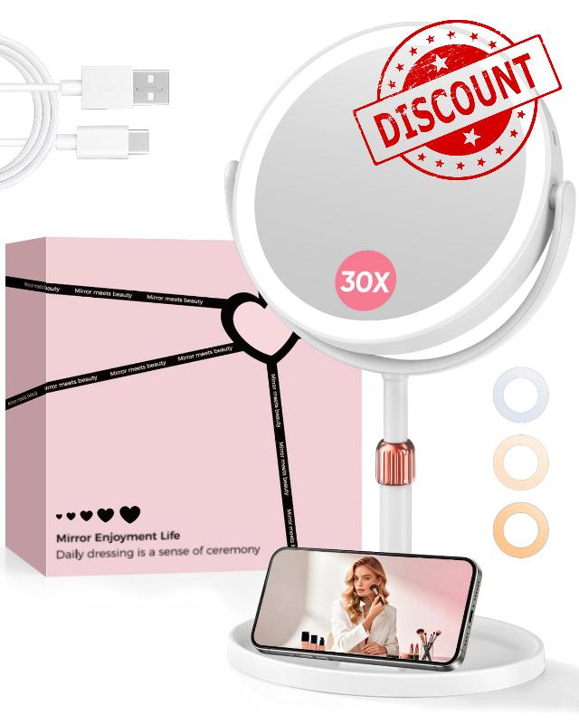8" Lighted Makeup Mirror with 30X/1X Magnifying Desk Mirror                                                          5000mAh Rechargeable