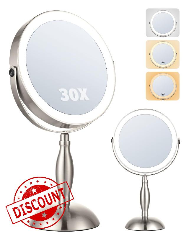 8"Makeup Mirror with Light–Brushed Nickel