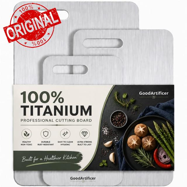 100% Pure Titanium Cutting Board for Kitchen Double-Sided Non-Toxic Titanium Cutting Board with Handle