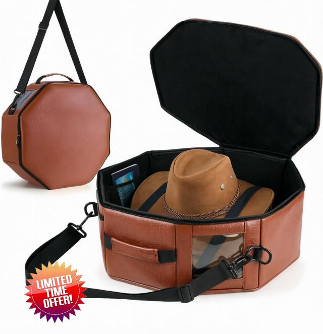 Vegan Leather Cowboy Hats Travel Case Fits 5 Wide Brim Hats
