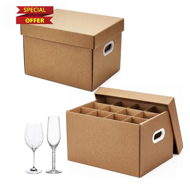 Wine Glass Moving Boxes with Handles & Lids
