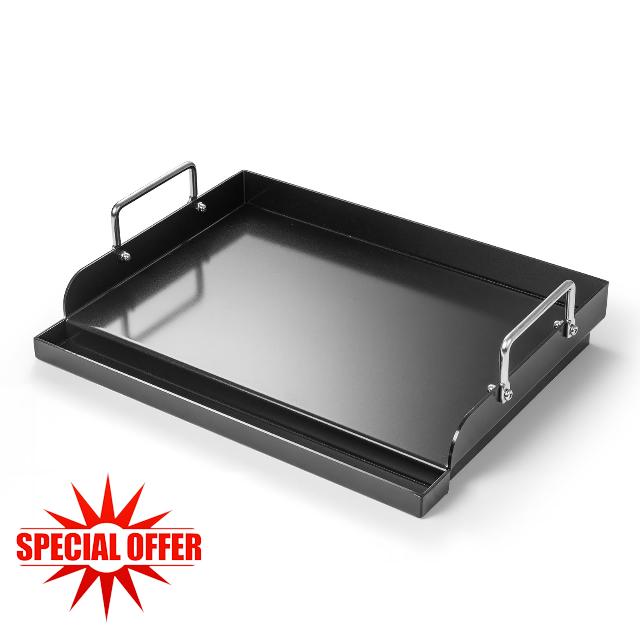17 x 13 Inch Cast Iron Flat Top Griddle with Removable Handles | Grease groove