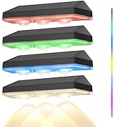 Solar Fence Lights Outdoor, Warm White & RGB 7 Color Changing, IP65 Waterproof, Dusk to Dawn Sola...