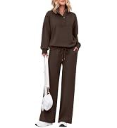 Casly Lamiit Sweatsuits Women 2 Piece Outfit Oversized Casual Lounge Sets | Button Henley Pullove...