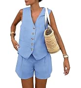 PRETTYGARDEN Women's Summer 2 Piece Outfits Sleeveless Matching Sets Button Down V Neck Vest Wais...