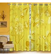soeeao Black and Gold Vintage Botanical Blackout Curtains Patterned Golden Yellow Floral Window D...