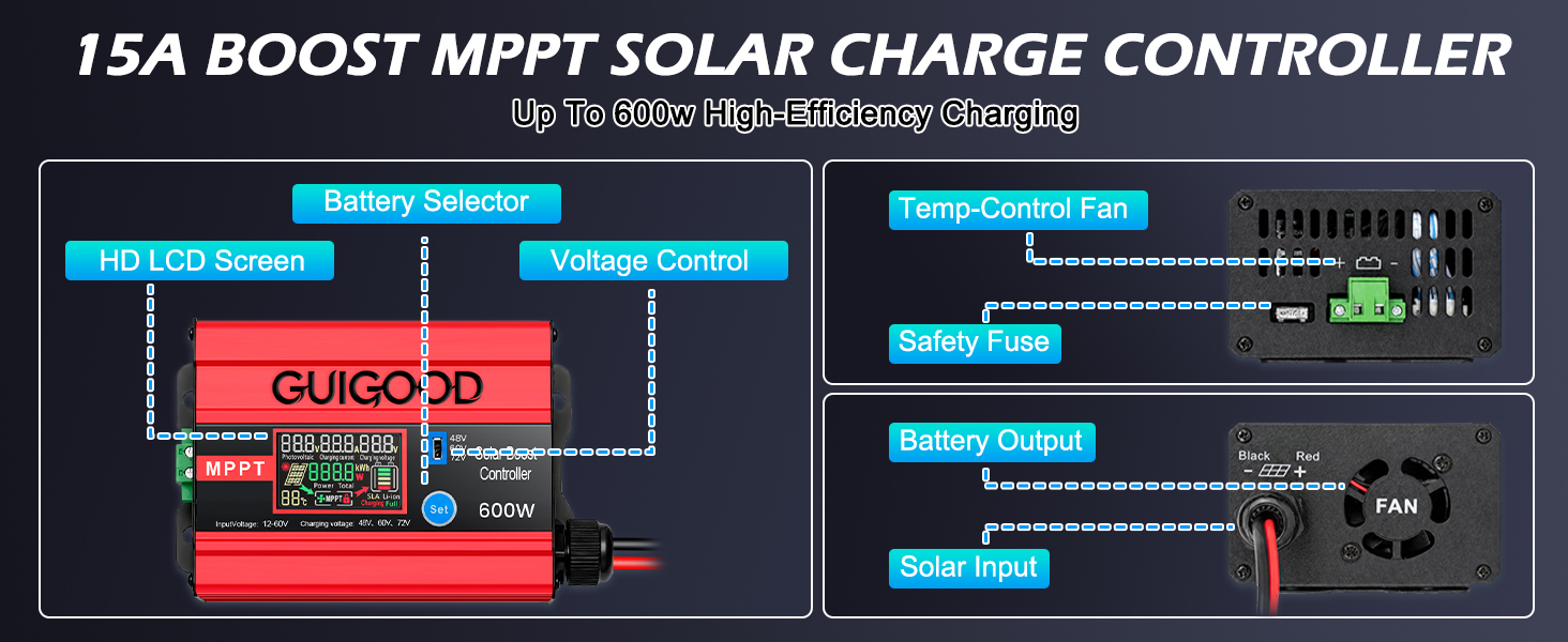 boost mppt solar charge controller 30a 48v 60v 72v golf cart for 1200w charger lifepo4