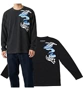 Japanese Dragon & Crane Long Sleeve T-Shirt for Men 100% Cotton Graphic Crew Neck Tee