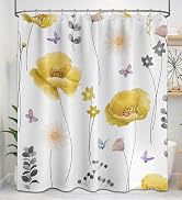 soeeao Tan Watercolor Floral Shower Curtain Brown and White Spring Summer Modern Minimalist Flowe...