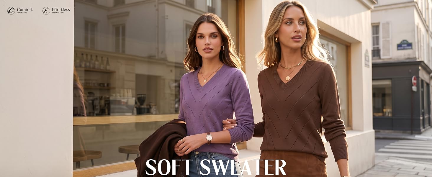 Long Sleeve V Neck Sweaters for Women