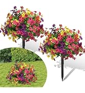 2 Pack Artificial Topiary Ball Trees with Camellia Flowers, 21.26" Artificial Outdoor Shrubs with...