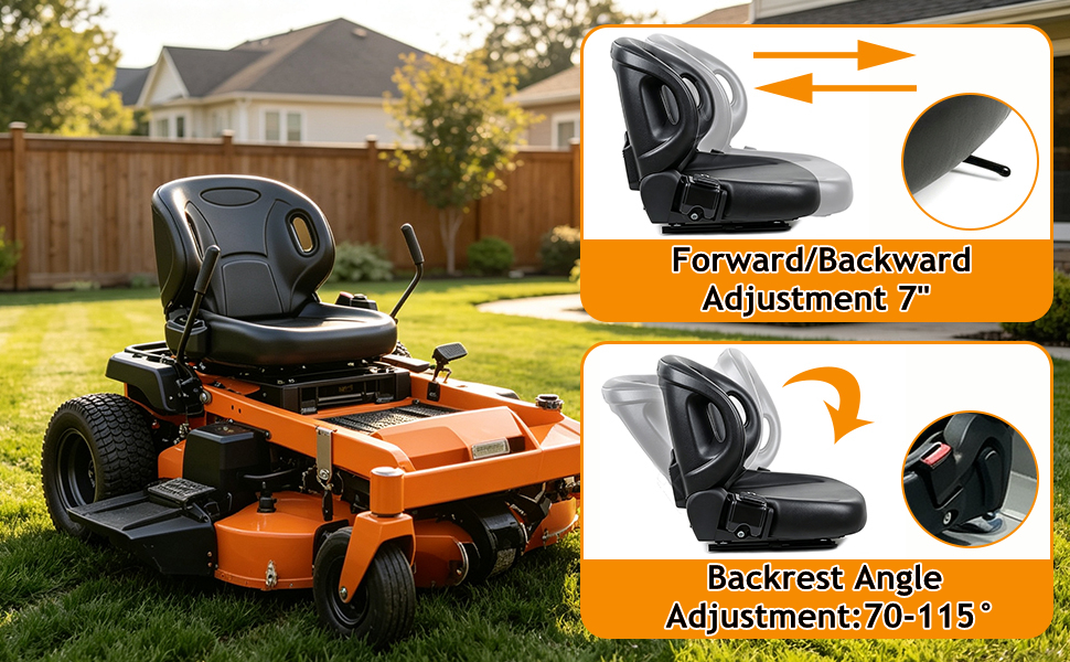 Universal Forklift Seat with Seat Cover, 70-115° Adjustable Back 7" Slide Rail, Micro Switch