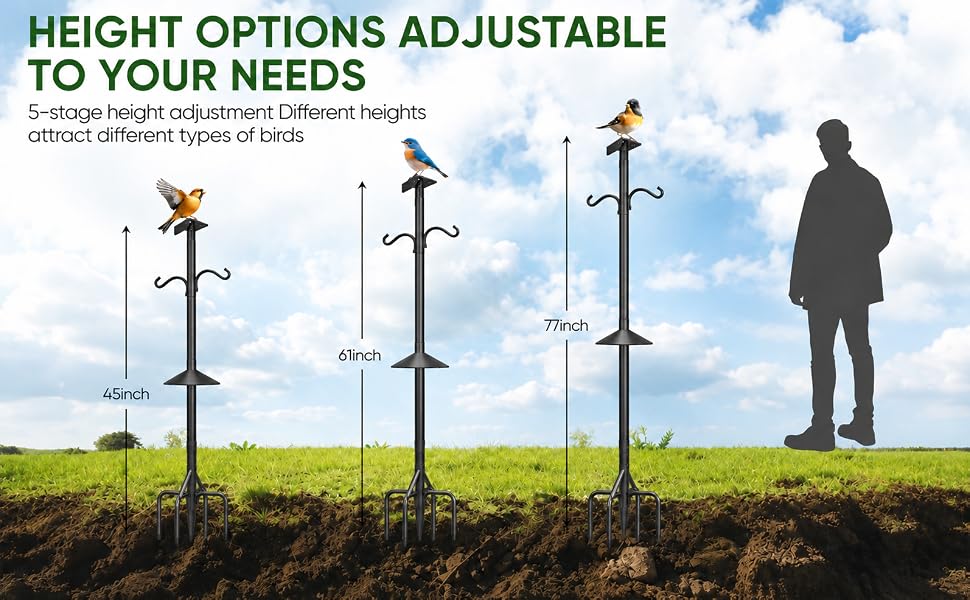 5-stage height adjustment Different heights attract different types of birds