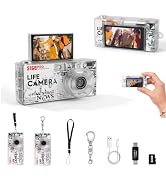 Jzzuau Mini Keychain Digital Camera, 1080P, Retro Film Roll, 32GB Card | Built-In Flash, 4 Creati...