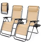 NEWBULIG Zero Gravity Chairs Set of 2, Lounge Chair Folding Portable Adjustable Camping Recliner ...