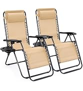 NEWBULIG Zero Gravity Chairs Set of 2, Lounge Chair Folding Portable Adjustable Camping Recliner ...