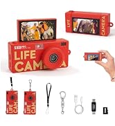 Jzzuau Mini Keychain Digital Camera, 1080P, Retro Film Roll, 32GB Card | Built-In Flash, 4 Creati...