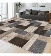 QDUIDU Modern Geometric Patchwork Indoor Area Rug for Living Room, Charcoal 8'x 10' Large Rug Roc...