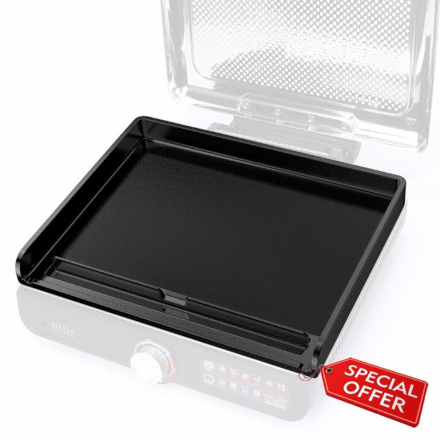 Nonstick Cast Iron Griddle for Ninja Sizzle Smokeless Indoor Grill Nanoceramic Griddle Insert for Ninja Grill GR101 GR101 14 inch Flat Top Grill Plate for Smokeless Sizzle GR100 Series