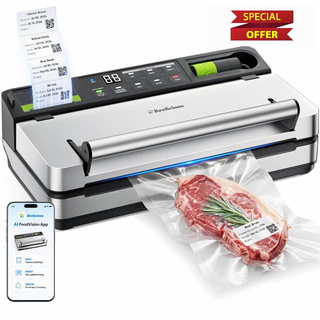 98kPa Vacuum Sealer with FoodTrace Label Printing & Food Management App