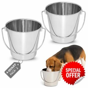4Qt Heavy Duty Stainless Steel Water Bucket for Kennel