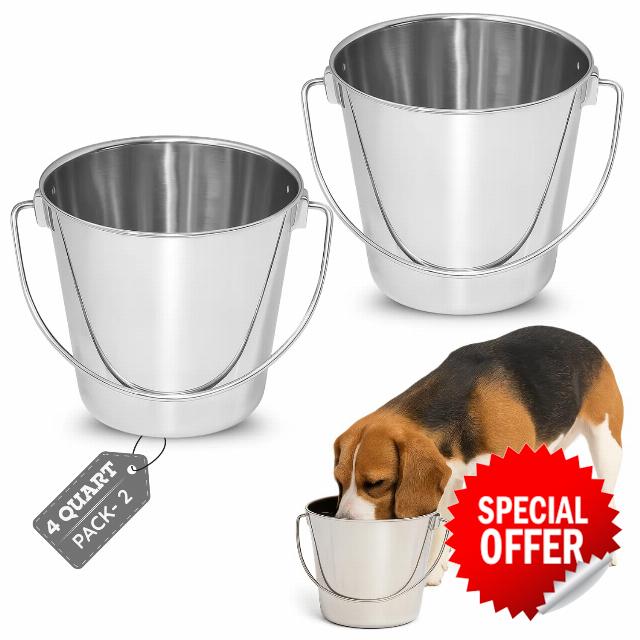 4Qt Heavy Duty Stainless Steel Water Bucket for Kennel