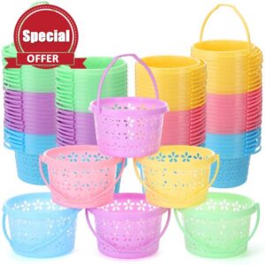 Havawish Easter Baskets Bulk with Handle Small Colorful Plastic Eggs Baskets Easter Bucket for Egg Hunt Spring Party Favors(100 Pcs