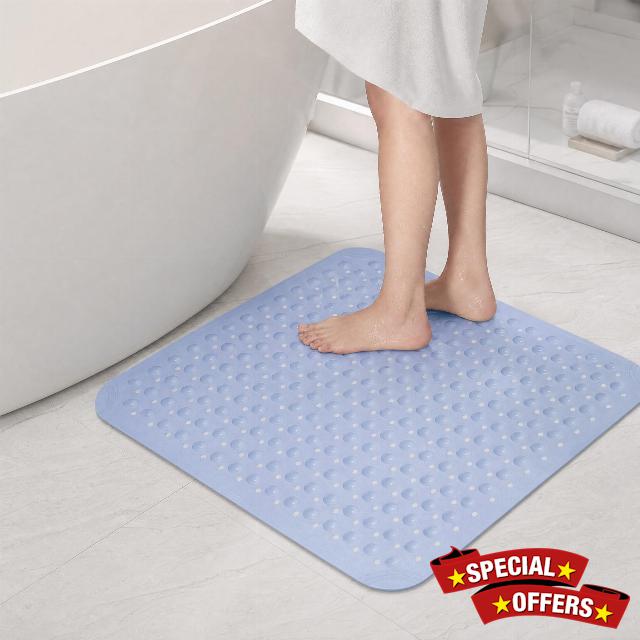 31x31 Square Non Slip TPE Shower Mat                                                          BPA Free Anti Slip Bath Mat with Suction Cups Drain Holes for Kids Seniors