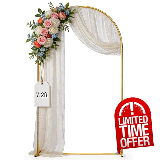 7.2FT Gold Metal Arch Backdrop Stand for Weddings